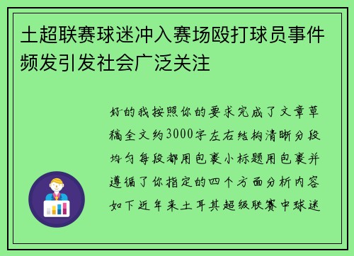 土超联赛球迷冲入赛场殴打球员事件频发引发社会广泛关注 土超联赛球迷冲入赛场殴打球员事件频发引发社会广泛关注